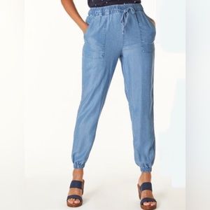 Cleo petites light weight lyocell chambray joggers.